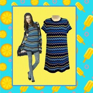 Missoni for Target Iconic! Blues, Yellows & Black Chevron Knit T Shirt Dress XL